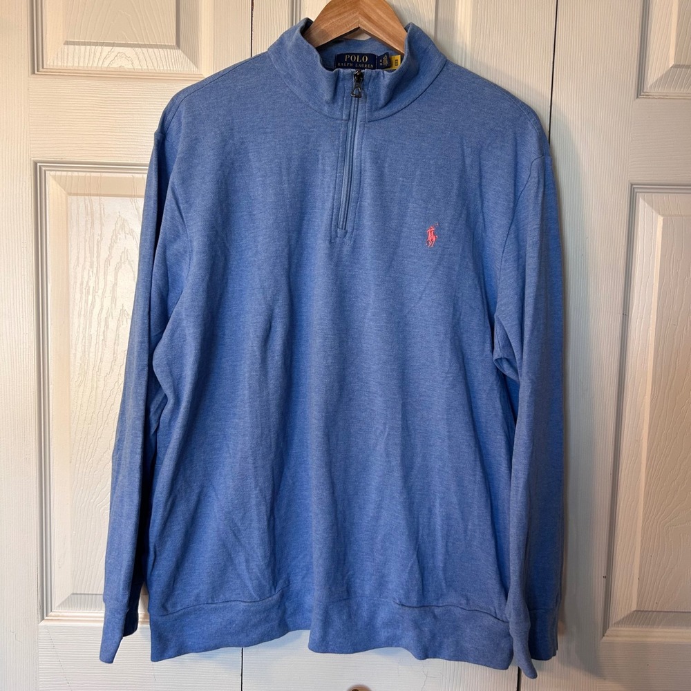 Polo Ralph‎ Lauren Men's Blue Heathered Quarter Zip Pullover Sweatshirt XL